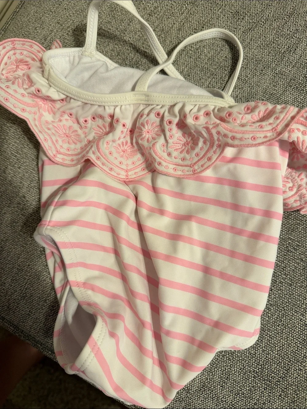 Janie and Jack Pink and White Striped Ruffle One-Piece Swimsuit